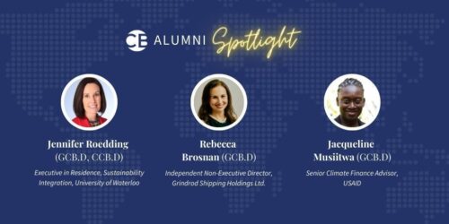 Text “Alumni Spotlight,” the Competent Boards logo, headshots: Jennifer Roedding, Rebecca Brosnan, and Jacqueline Musiitwa.
